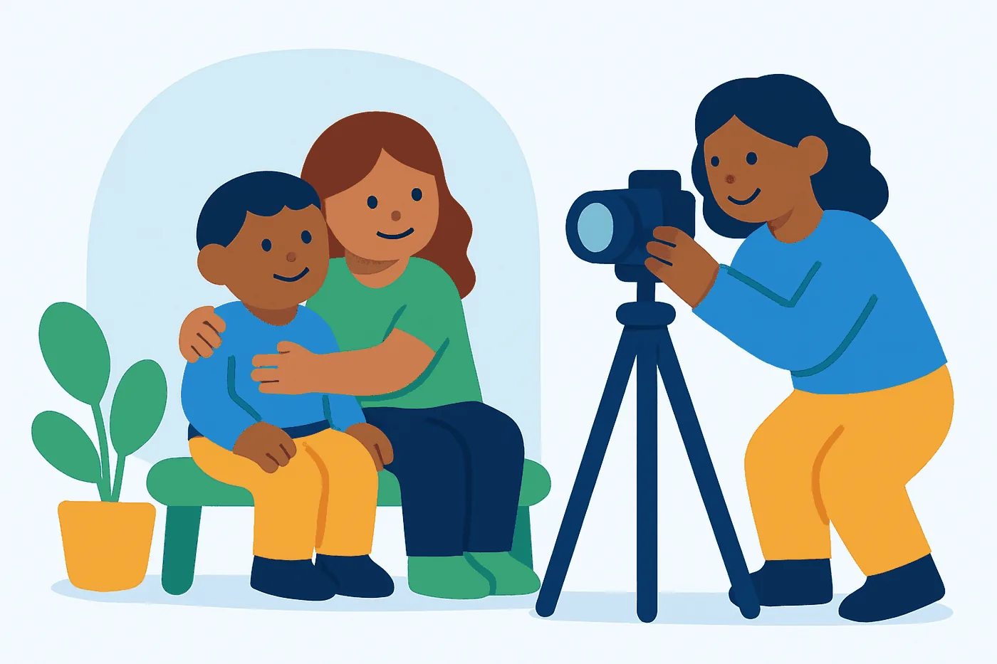 A photographer photographing two siblings at a childcare centre